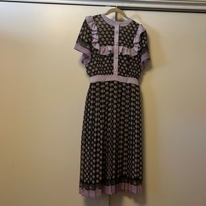 Bubble Bubble Retro Sunflower Purple ruffle floral dress on black Sz S